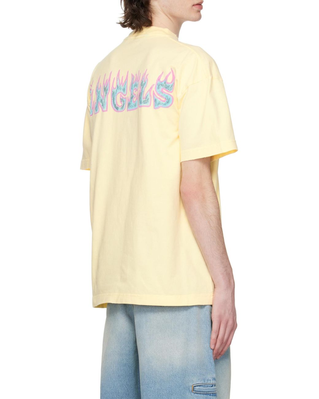 Palm Angels Yellow Flames Logo-Print T-Shirt for men