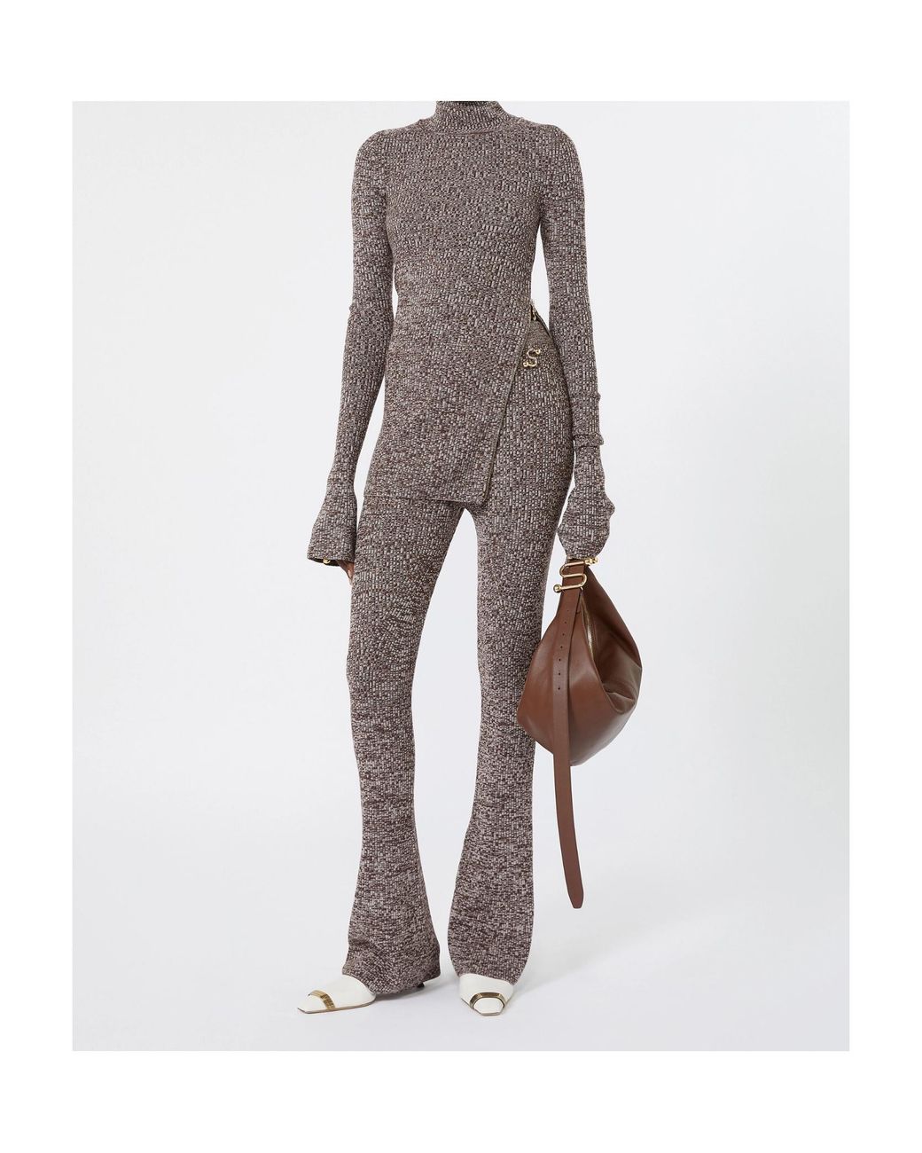 Sportmax Gray Marled Flared Knitted Trousers