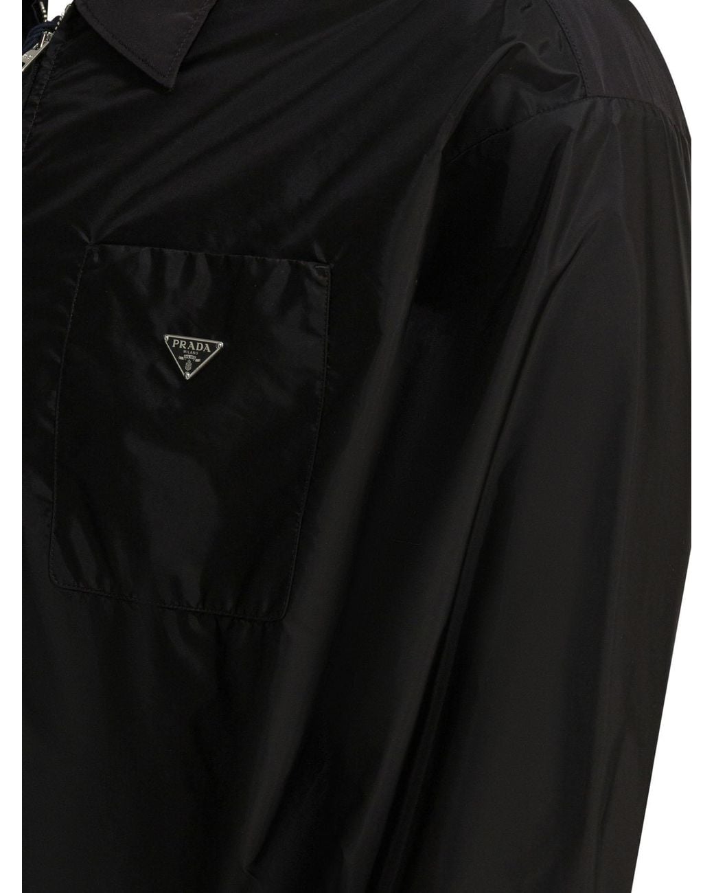 Prada Black Triangle-Logo Zipped Shirt for men