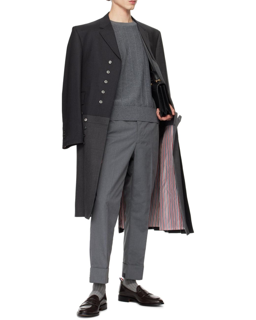 Thom Browne Gray Rwb-Stripe Long-Sleeved Crewneck Jumper for men
