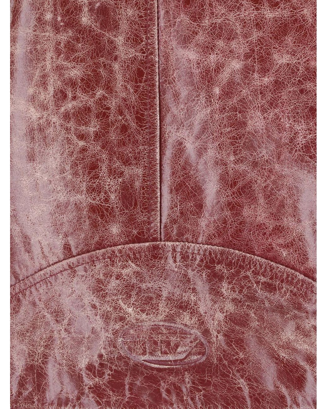 DIESEL Red Lunatic Crackled Biker Leather Jacket