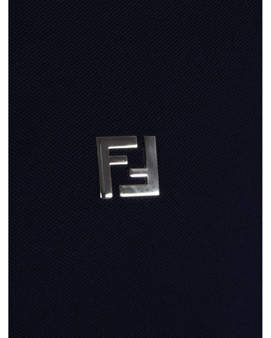 Fendi Blue Logo Plaque Short-Sleeved Polo Shirt for men