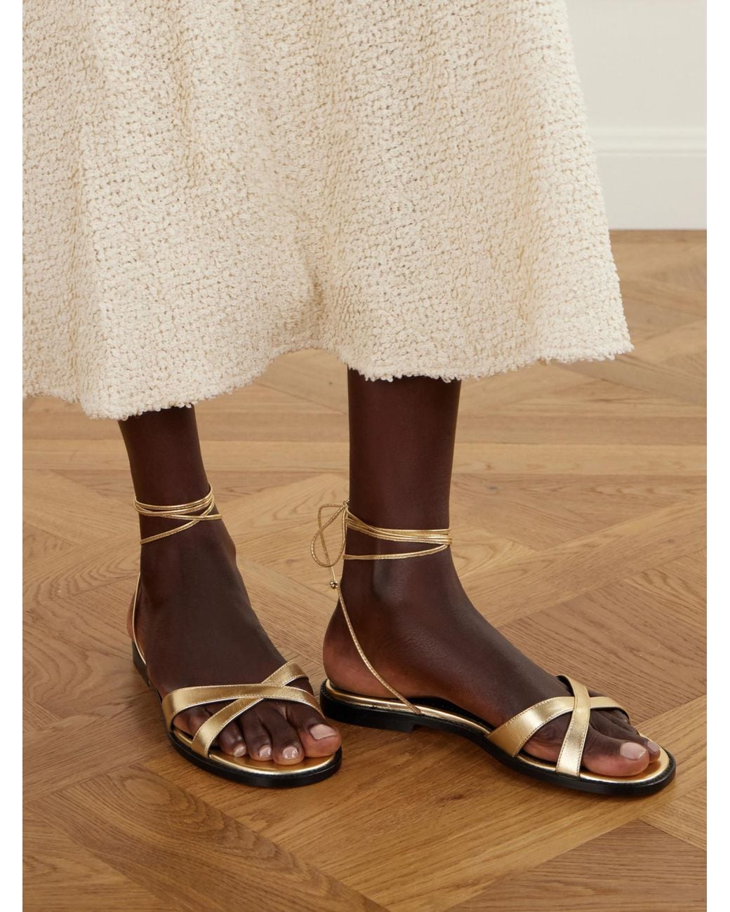 Manolo Blahnik White Metallic Flat Sandals