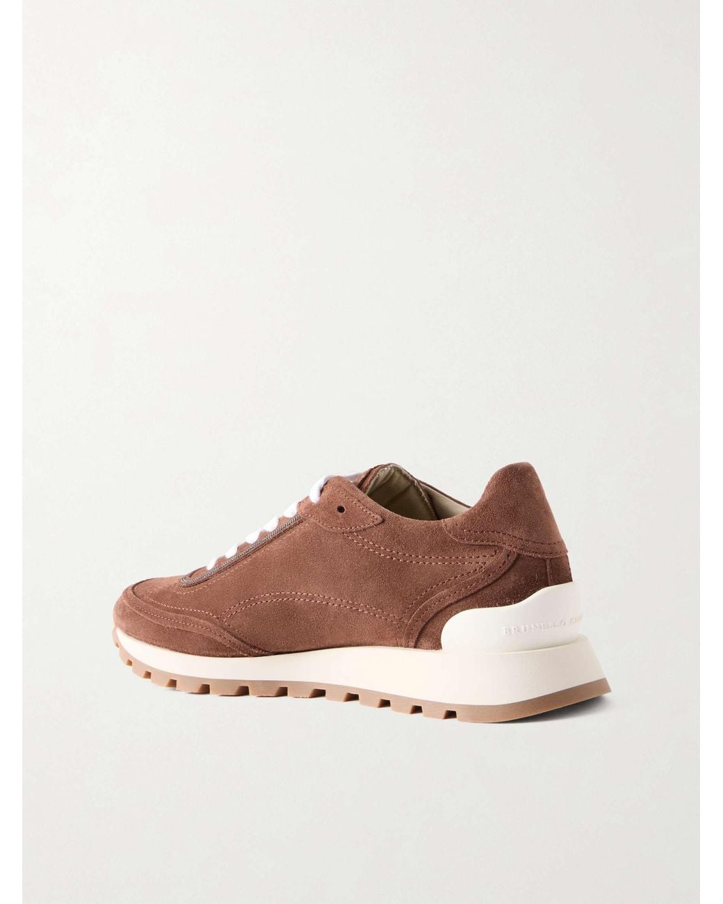 Brunello Cucinelli Brown Suede Bead-Embellished Sneakers