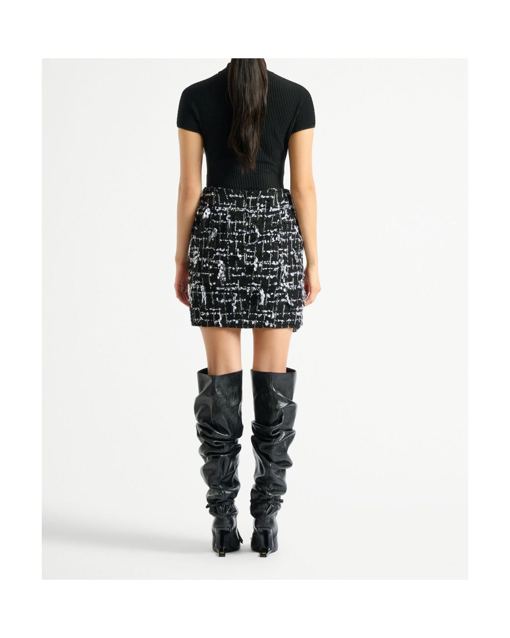 Balmain Black Belted Fringed Tweed Skirt