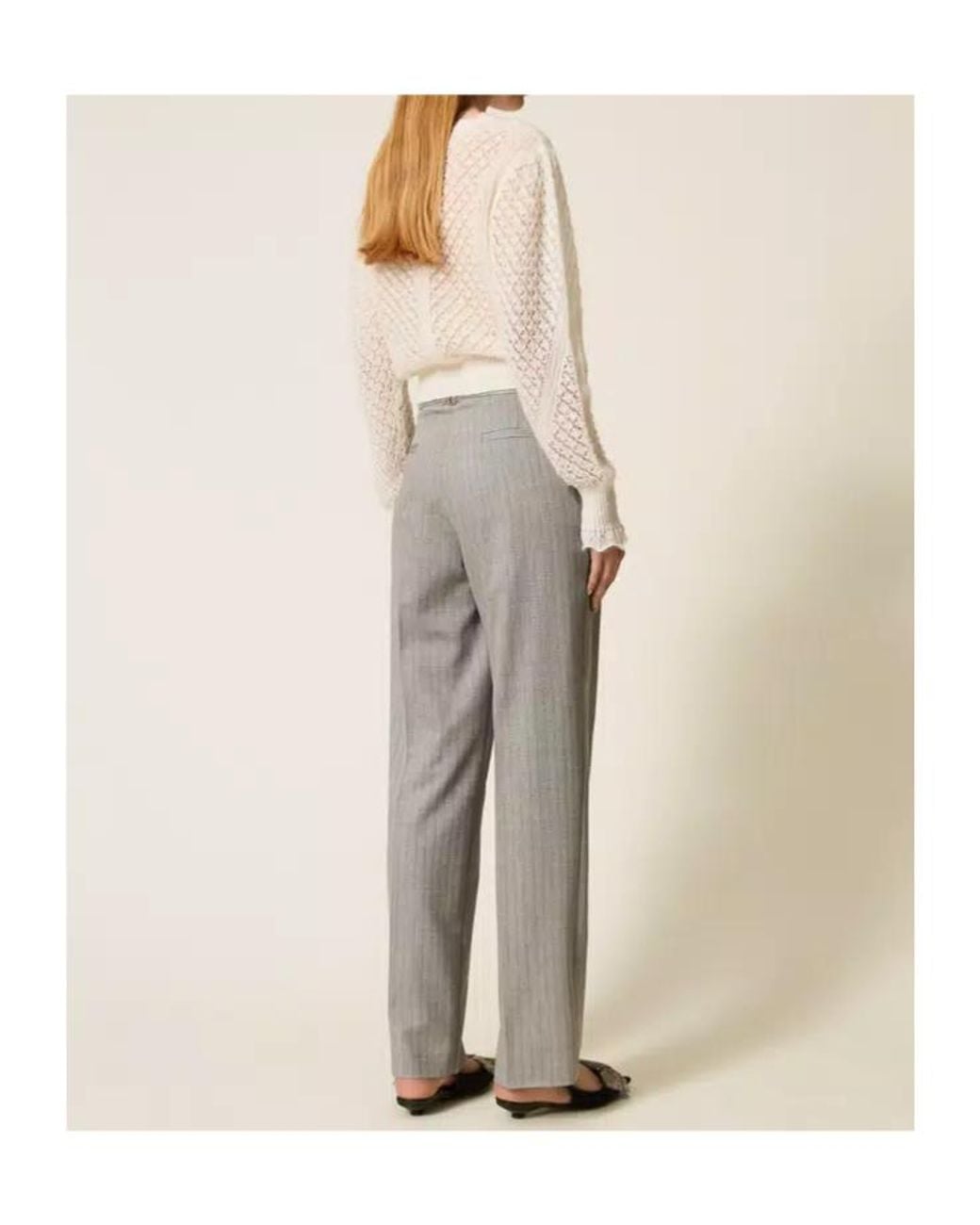 Twinset Gray Pinstriped Pleated Trousers