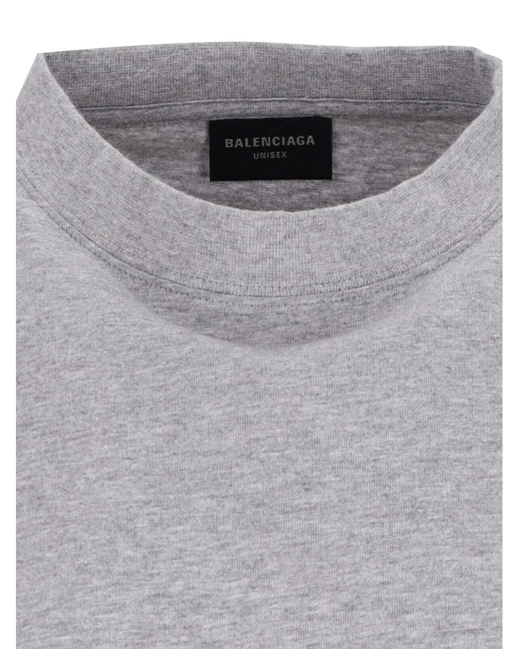 Balenciaga Gray Logo Embroidered Crewneck T-Shirt for men