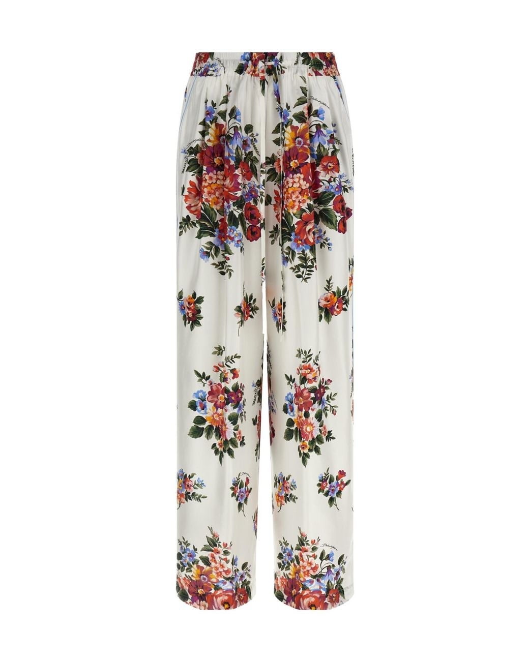 Dolce & Gabbana White Vanity Floral Wide-Leg Pants