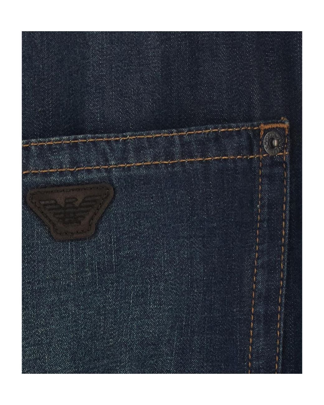 Emporio Armani Gray Denim Jeans With Elastic Waistband And Contrast Stitching for men