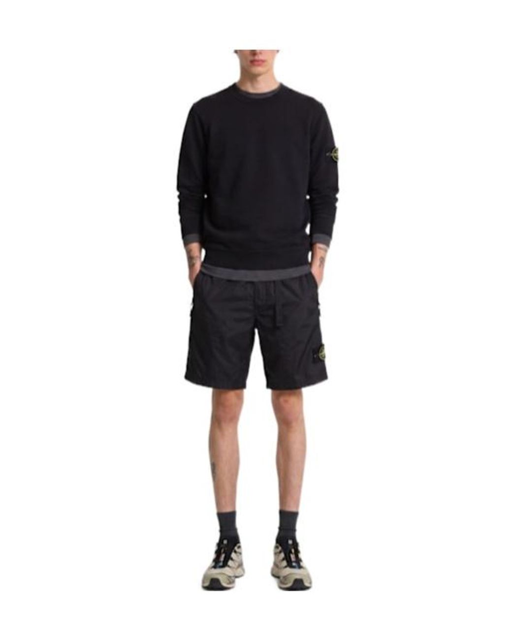 Stone Island Black Loose Nylon Shorts for men