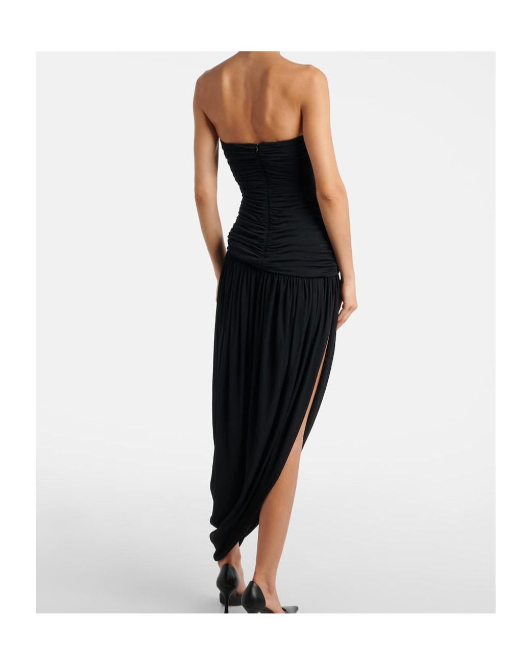 Magda Butrym Black Ruched Asymmetric Draped Midi Dress
