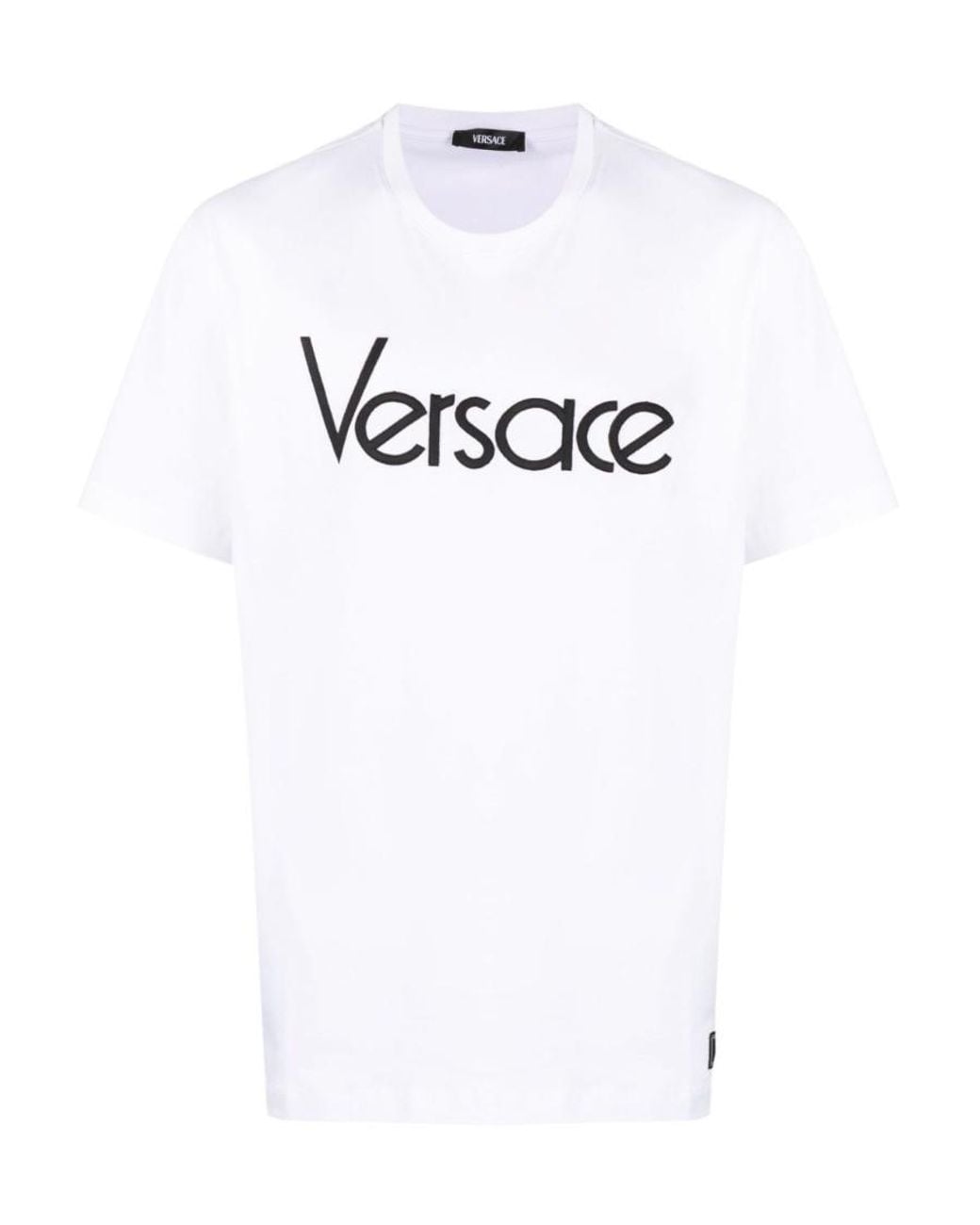 Versace White Logo Embroidered Crewneck T-Shirt for men