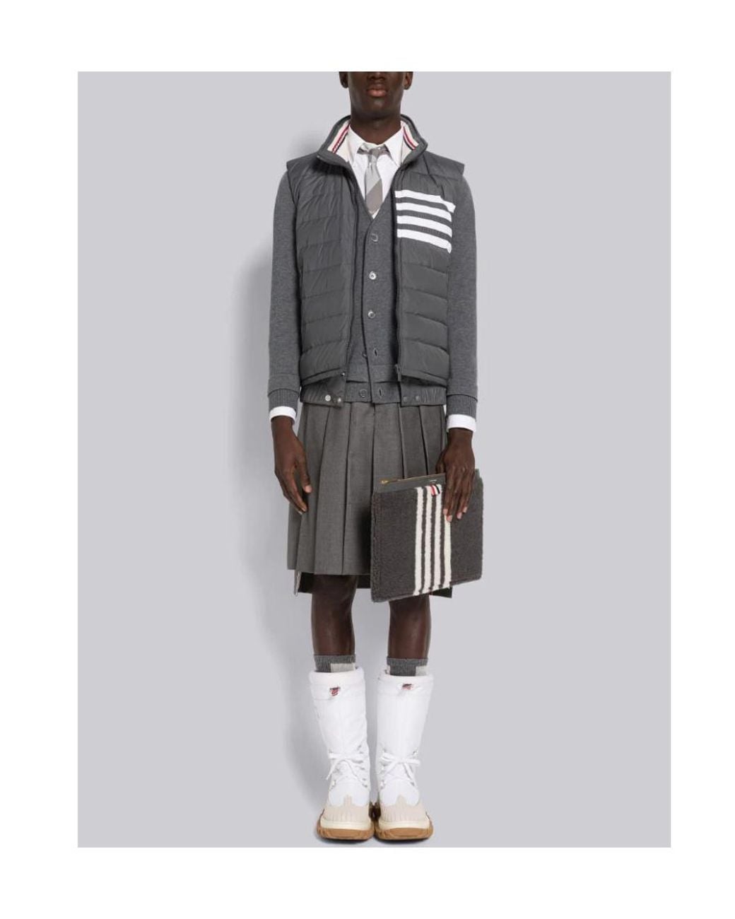 Thom Browne Gray Twill Down-Filled 4-Bar Ski Vest for men