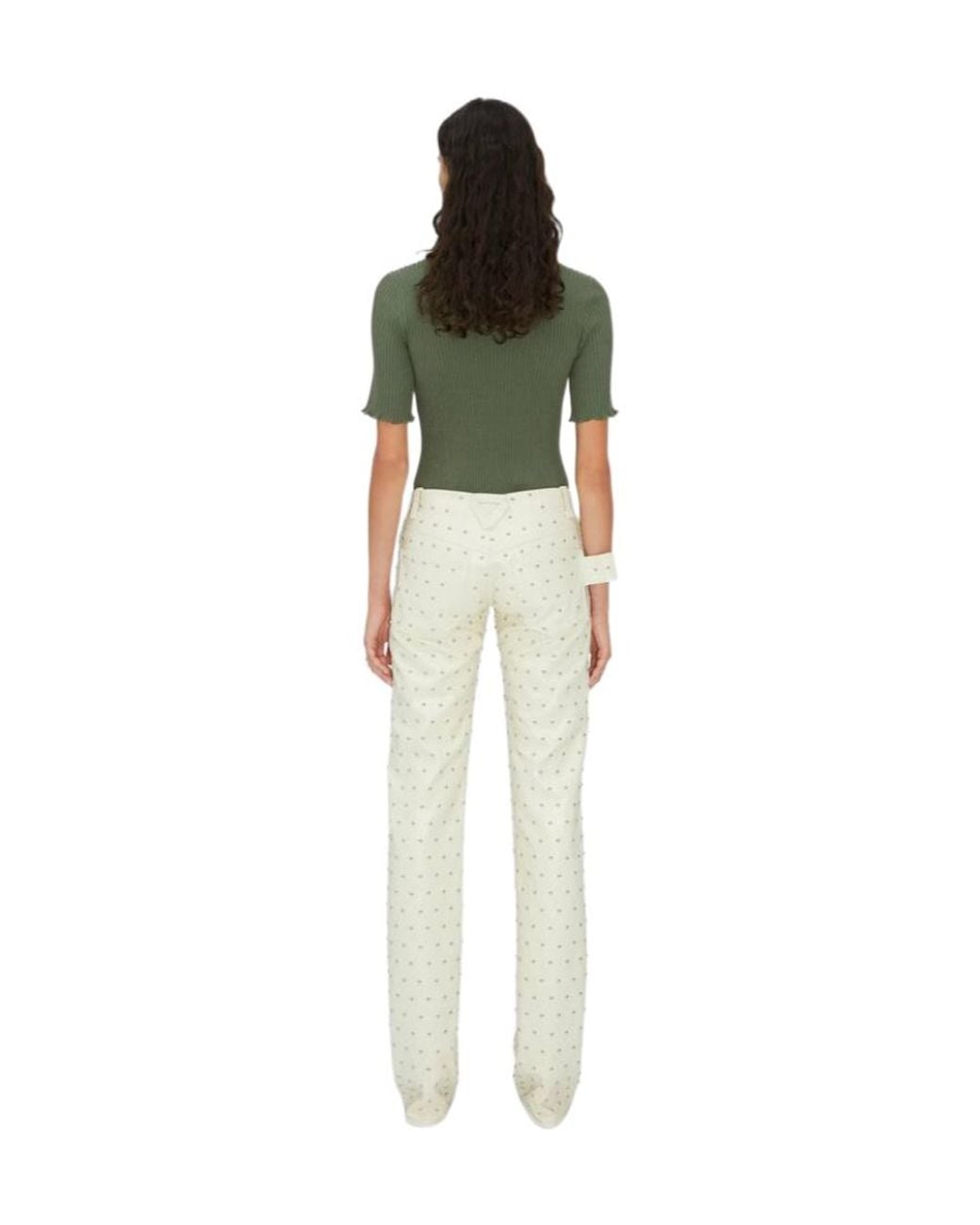 Bottega Veneta Green Ribbed-Knit Polo Top