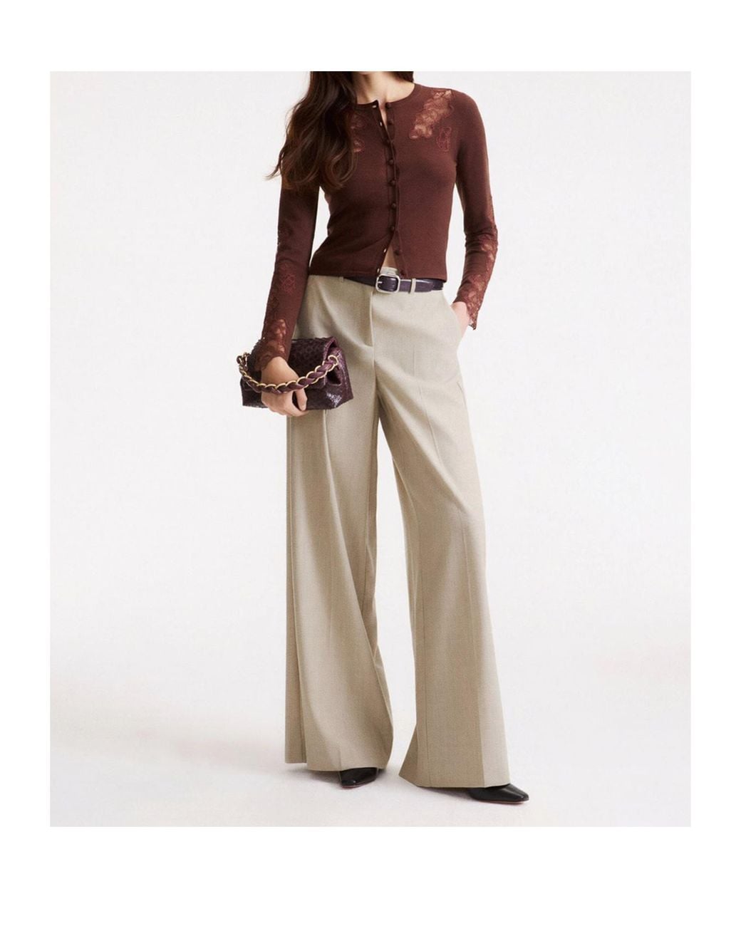 Marella Brown Ribbed-Knit Crew-Neck Sweater
