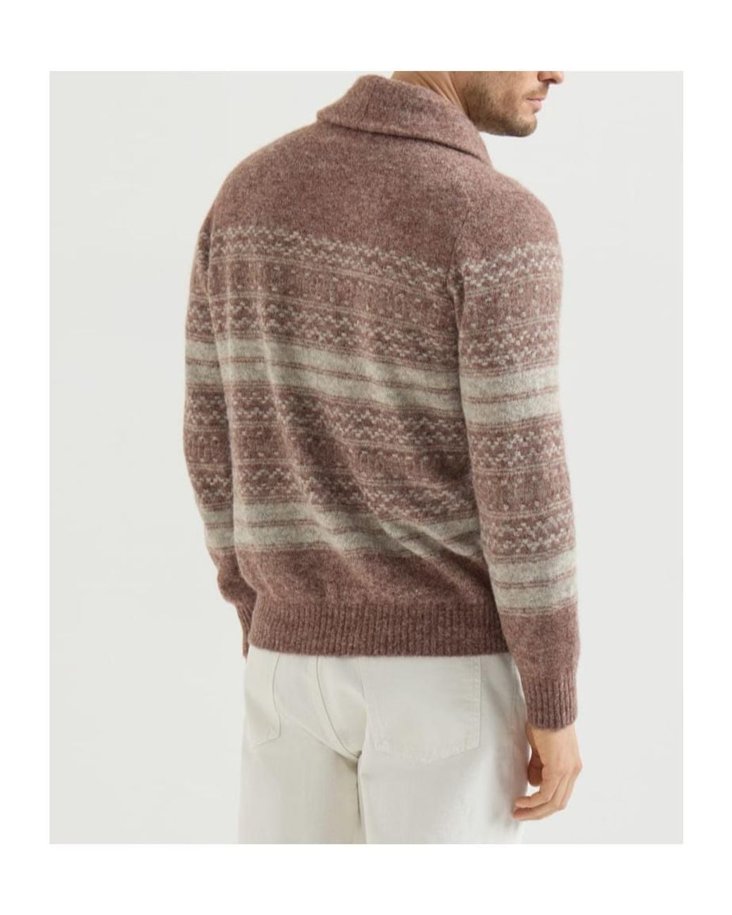 Brunello Cucinelli Brown Shawl Collared Knitted Cardigan for men