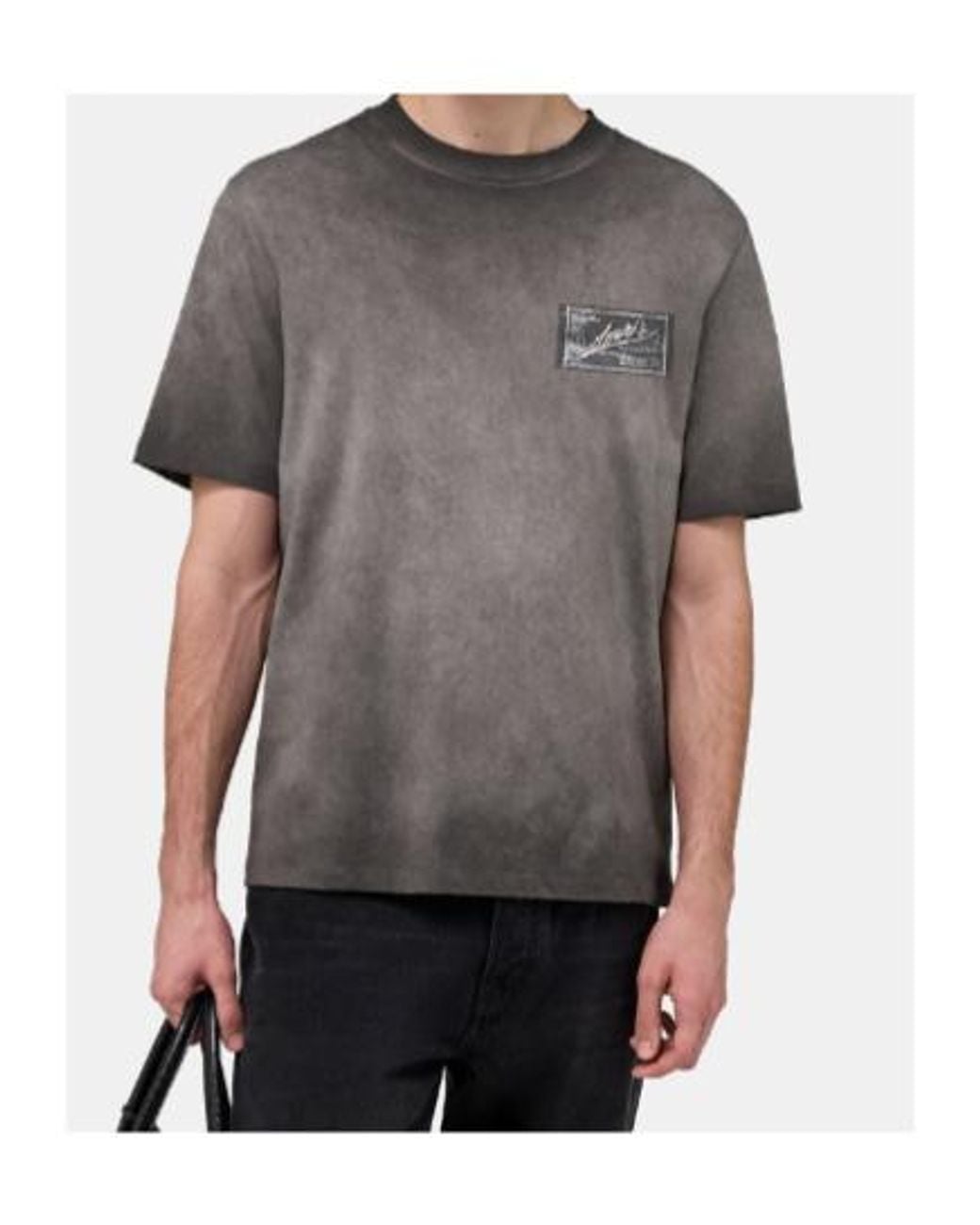 Amiri Gray Faded Logo-Patch Crewneck T-Shirt for men