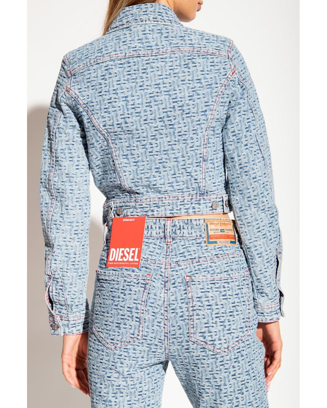DIESEL Blue Cropped Patterned Denim Jacket