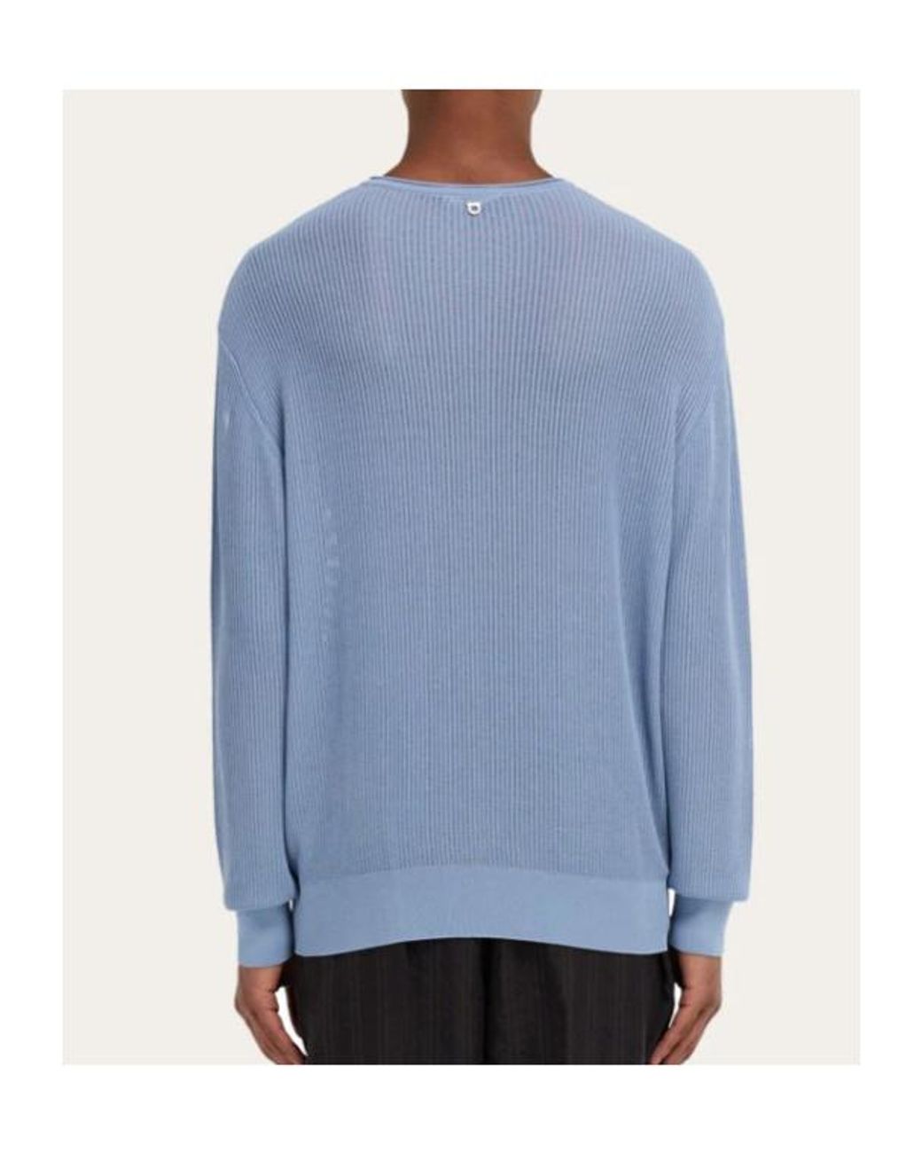 Ferragamo Blue Ferragamo Ribbed-Knit Crewneck Jumper for men