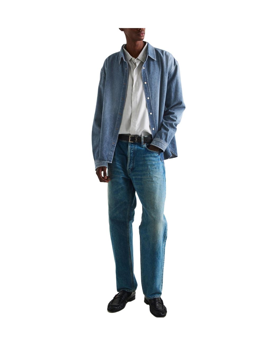 Saint Laurent Blue Light Faded Denim Button-Up Shirt for men
