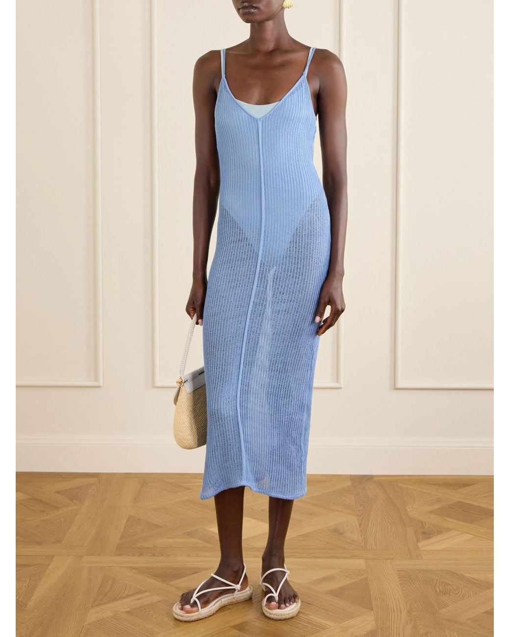Haight Blue Open-Knit Midi Dress