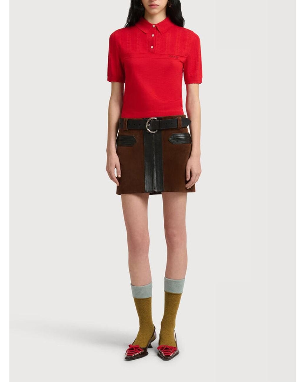 Marni Brown Contrast Panel Mini Skirt