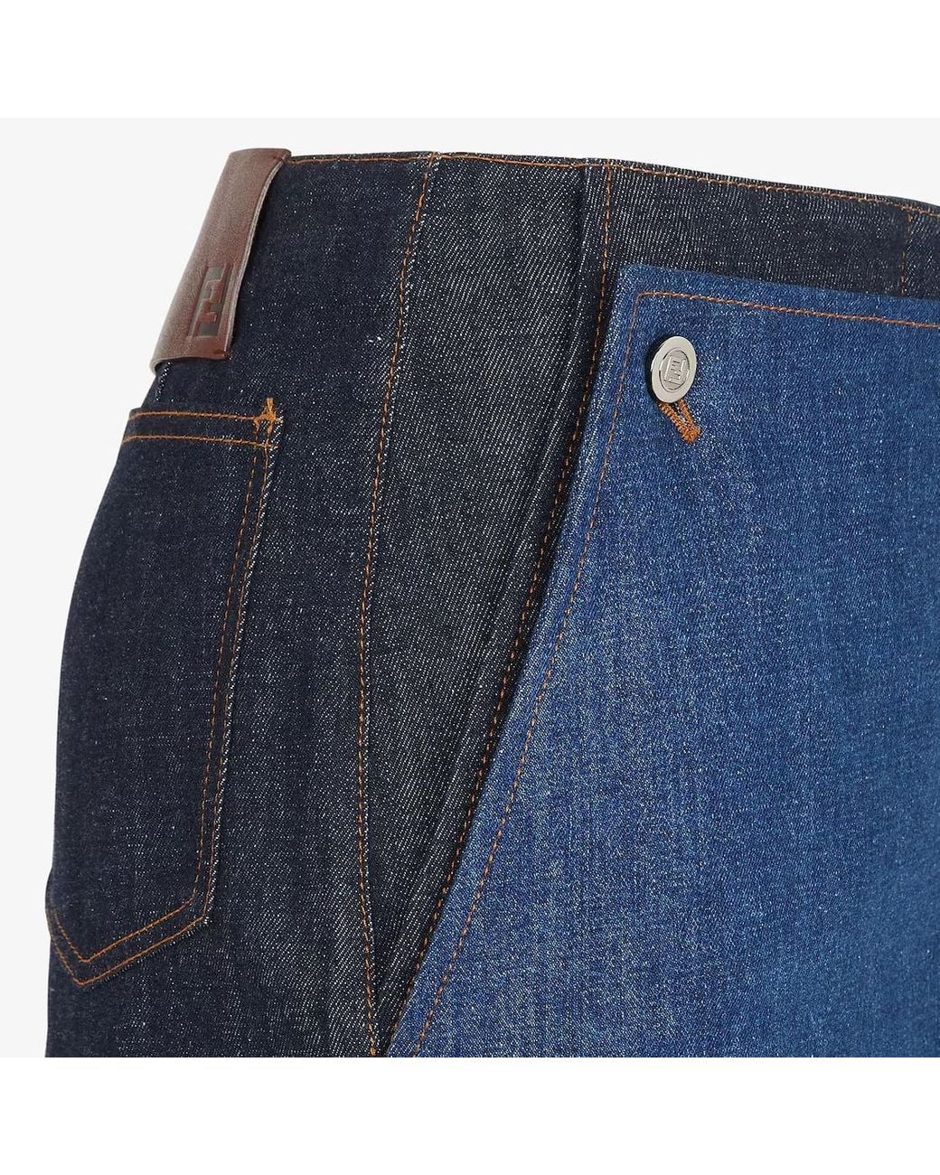 Fendi Blue Denim Panelled Logo Patch Shorts