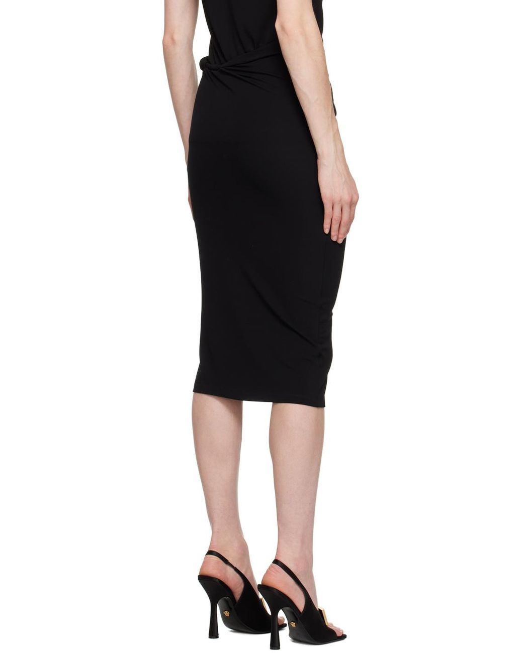Versace Black Gathered-Detail Midi Skirt