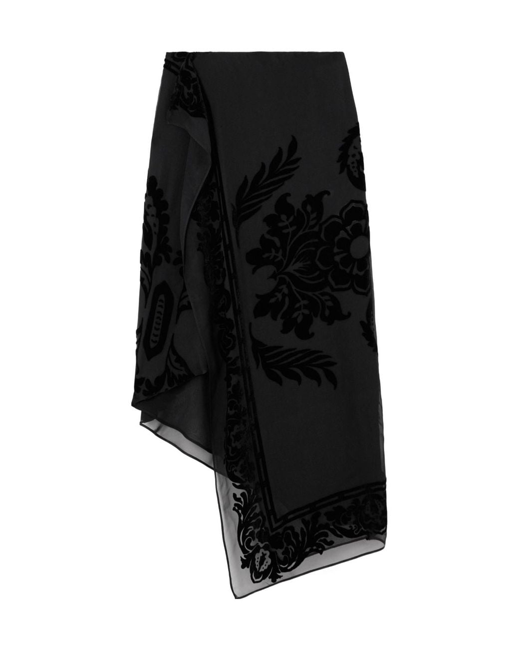 Etro Black Asymmetric Devoré-Velvet Wrap Skirt