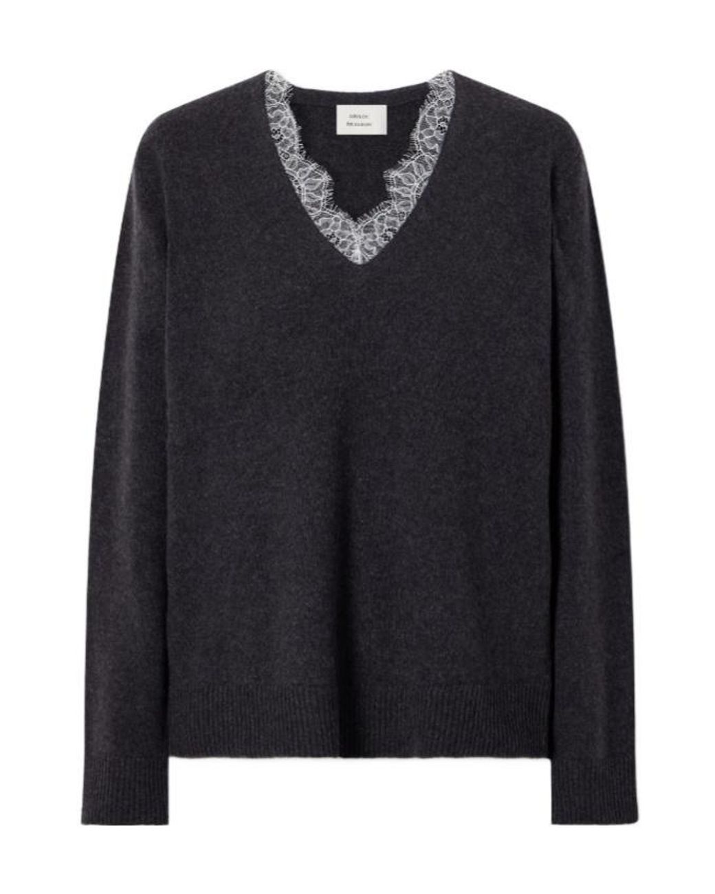 Loulou de Saison Black Leyla Lace Trim Jumper