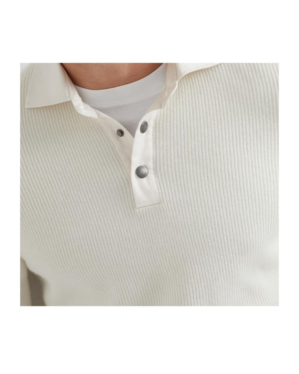 Brunello Cucinelli Gray English Rib Knit Twill Spread Collar Polo Shirt for men