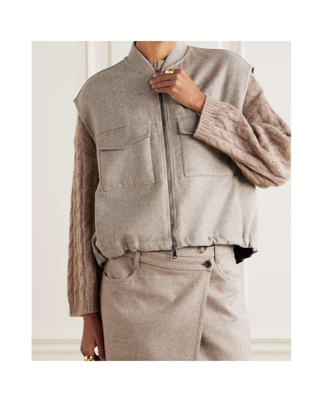 Brunello Cucinelli Natural Virgin Wool Double-Cloth Vest