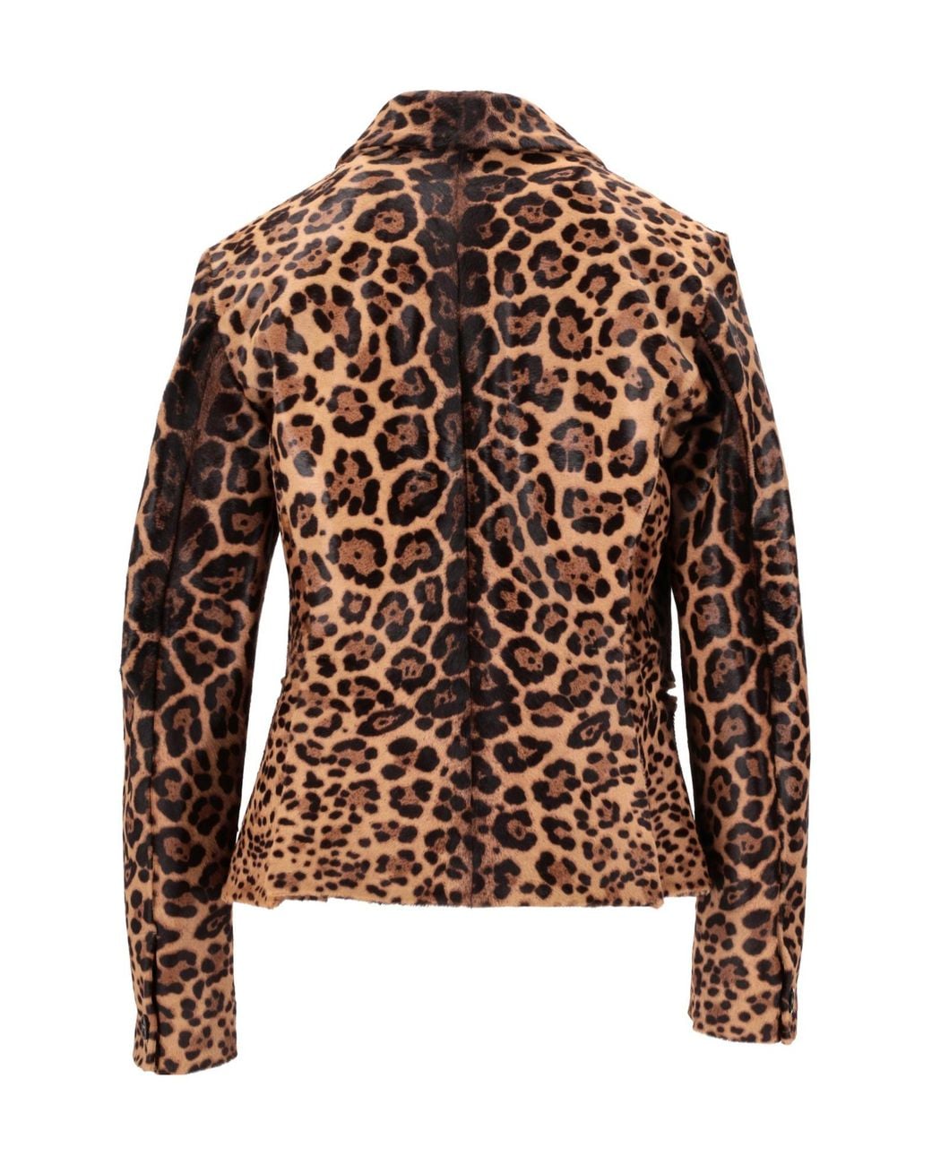 Lela Rose Brown Long-Sleeved Leopard-Print Leather Jacket