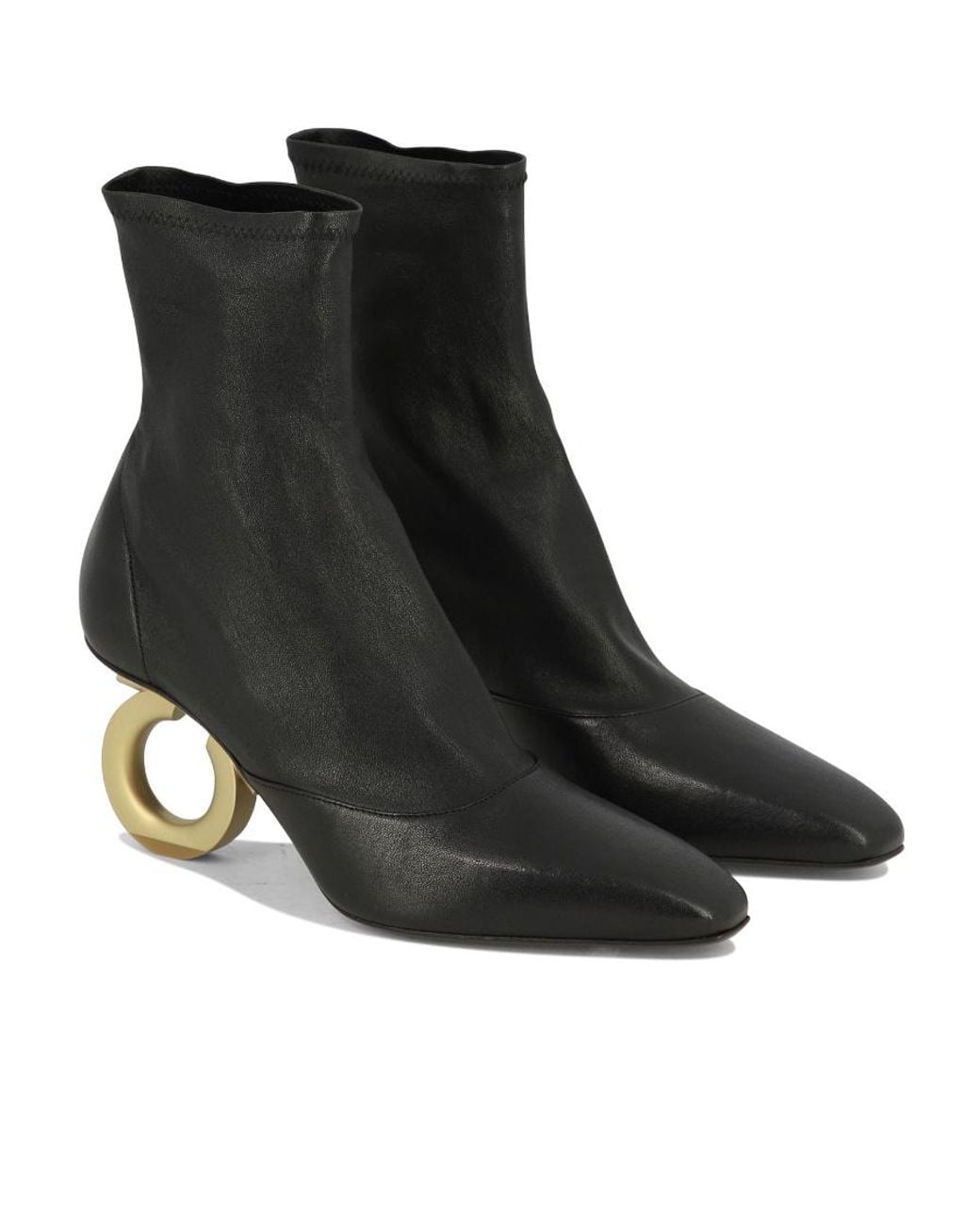 Ferragamo Black Square Head High-Heeled Boots