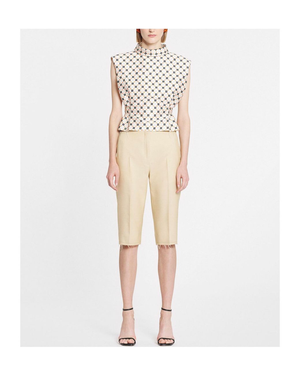 Lanvin White All-Over Printed Sleeveless Top