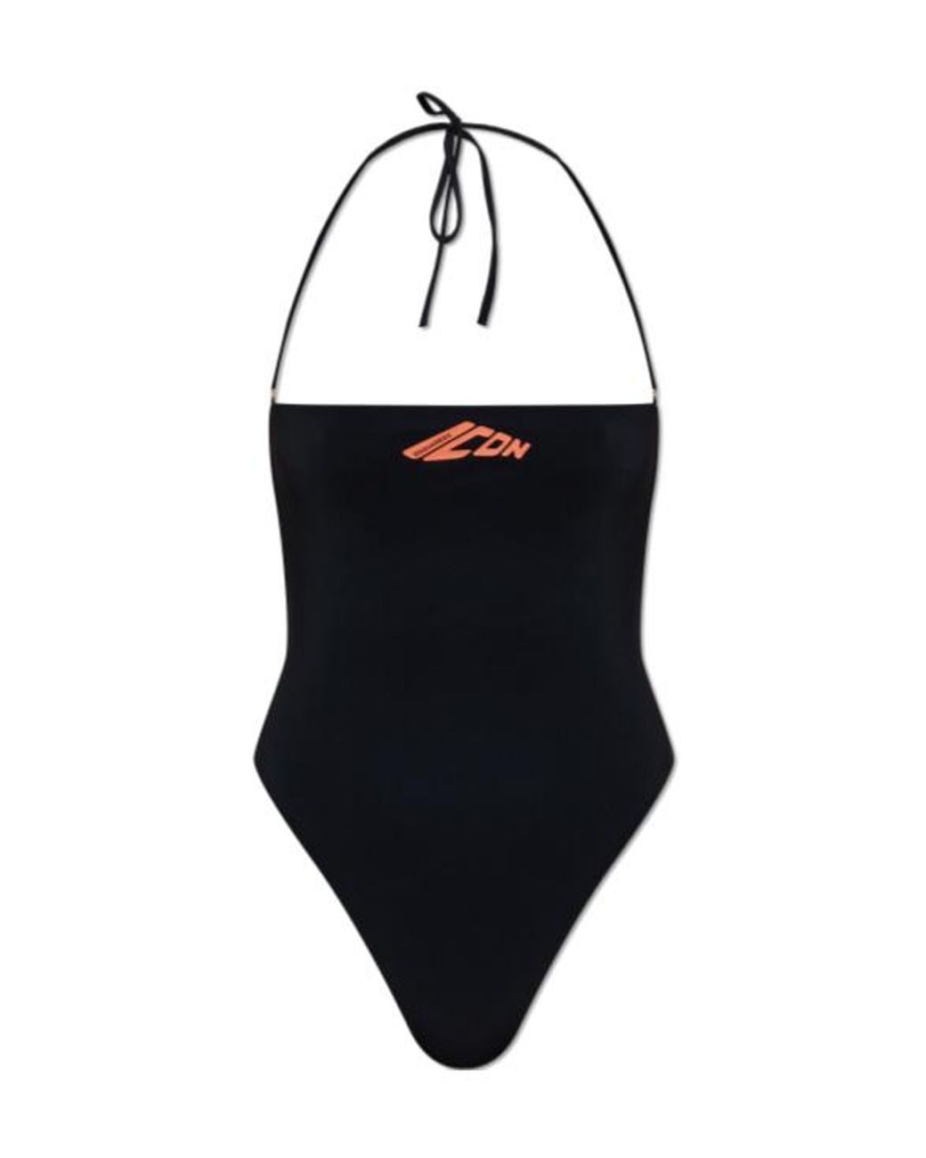 DSquared² Black Logo-Print Halterneck Swimsuit
