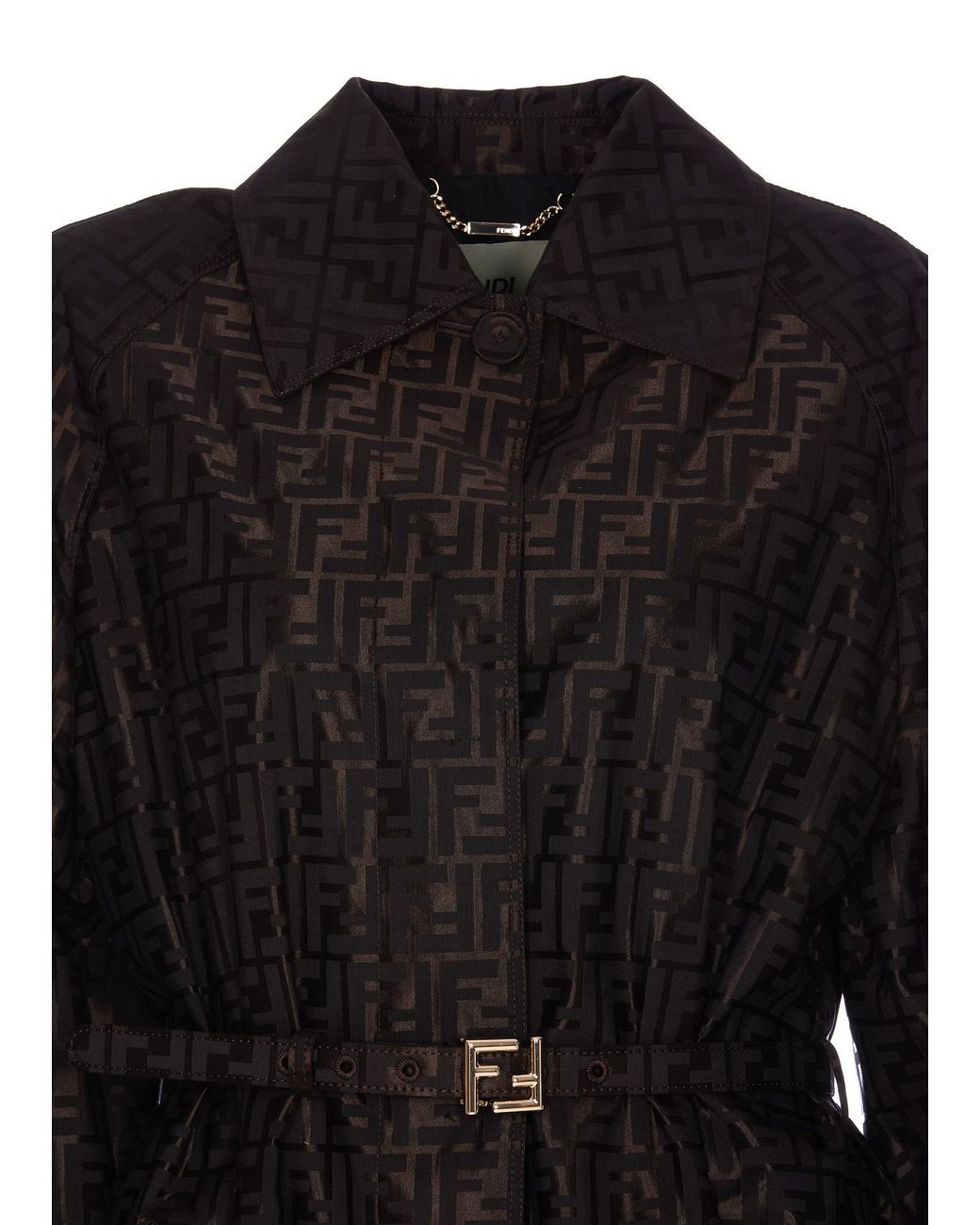Fendi Black Ff Jacquard Belted Coat