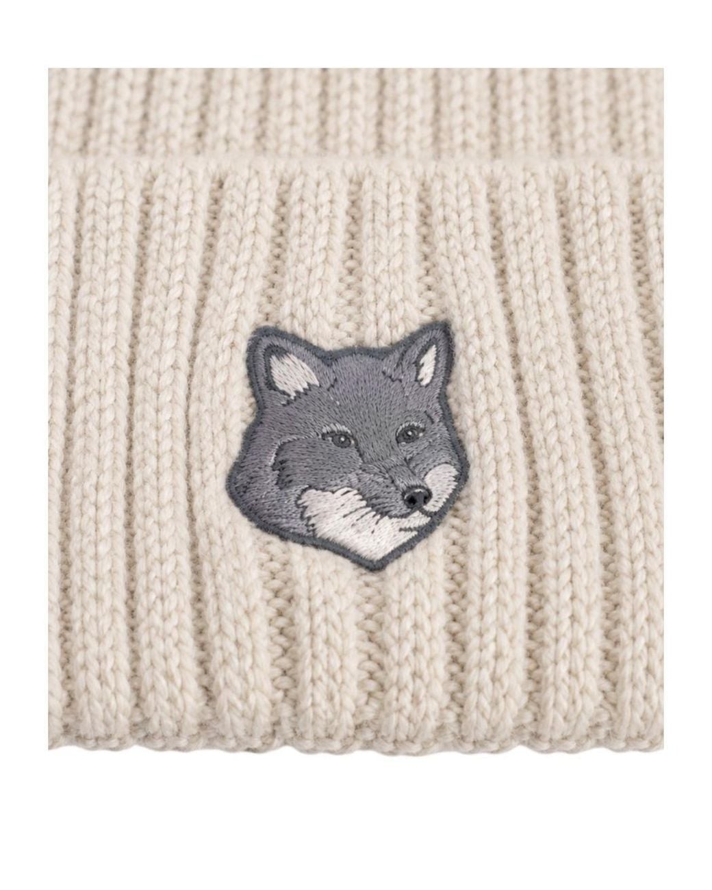 Maison Kitsuné White Maison Kitsuné Fox Head Large Beanie for men