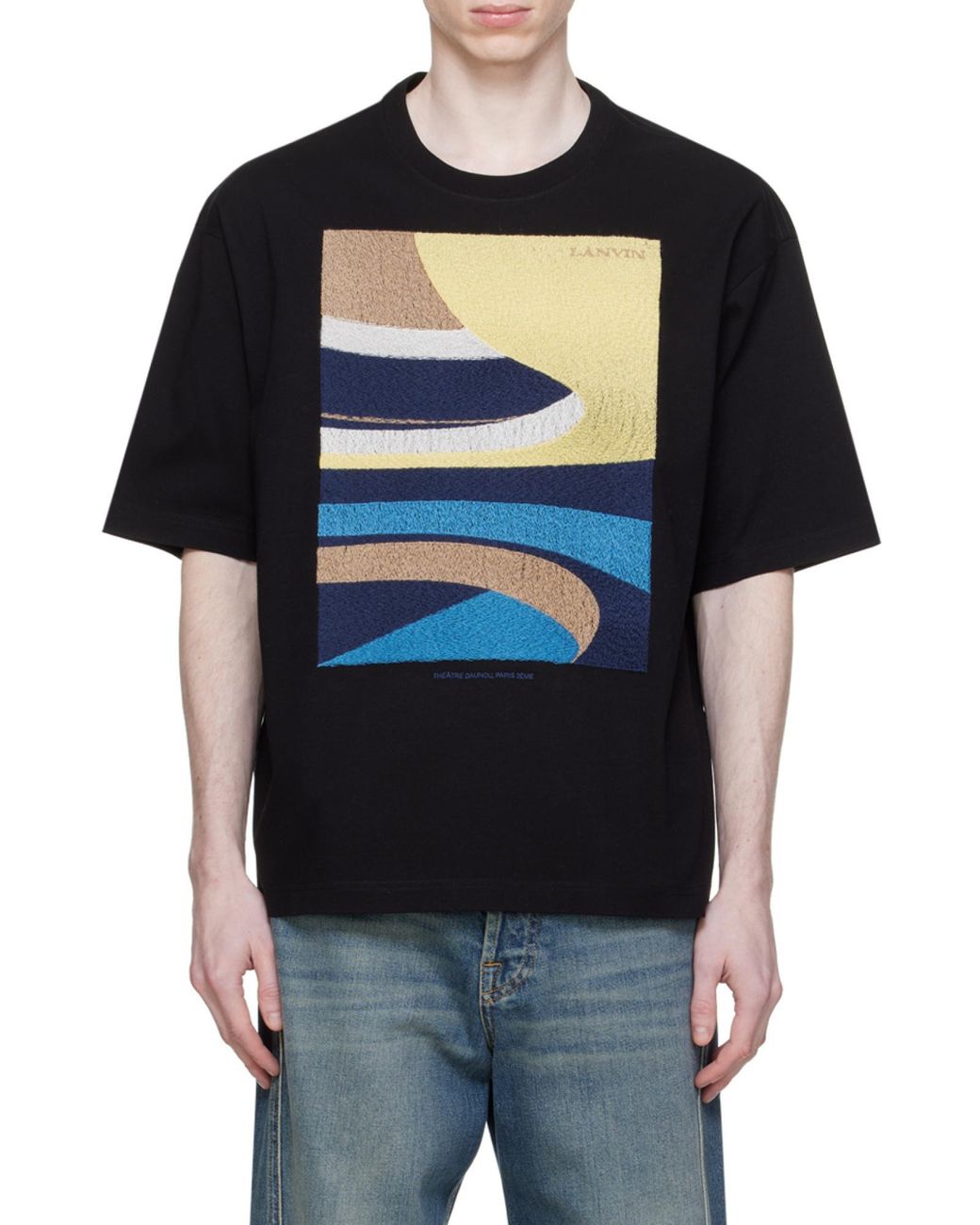 Lanvin Blue Daunou Embroidered Loose-Fit T-Shirt for men