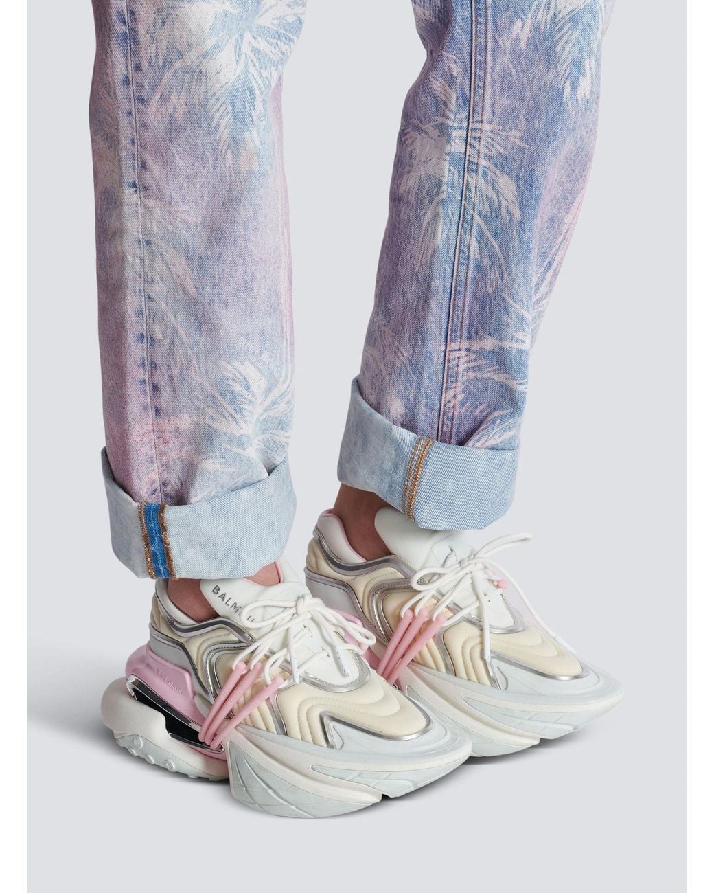 Balmain White Wave Design Sneaker For