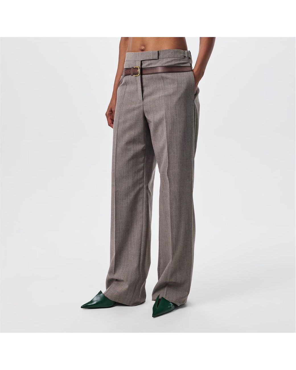 Prada Gray Trompe-L'Oeil High-Waisted Wide-Leg Pants