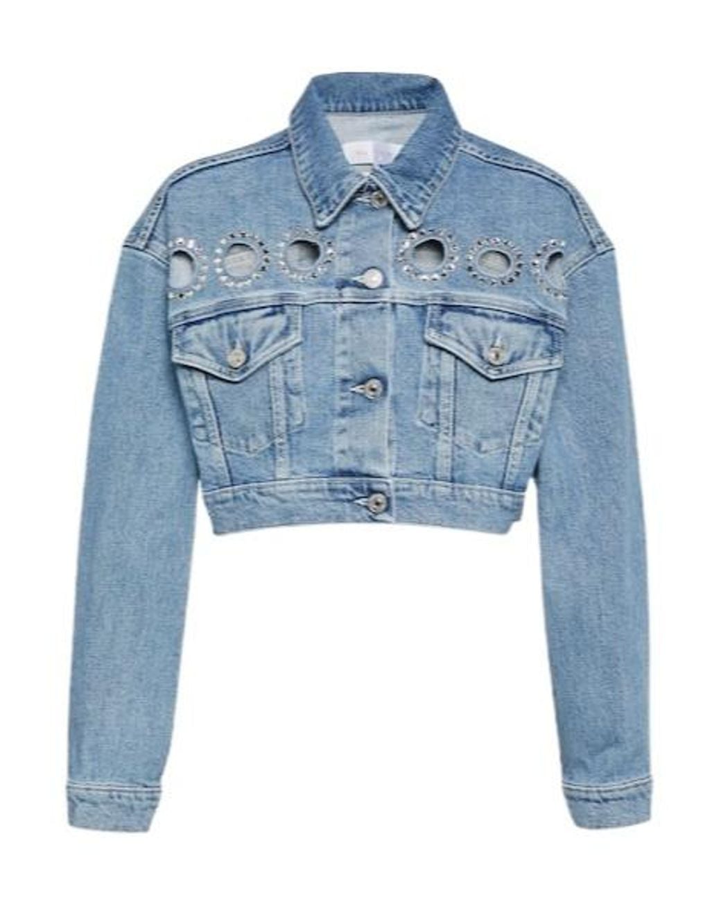 7 For All Mankind Blue Babe Embellished Cropped Denim Jacket