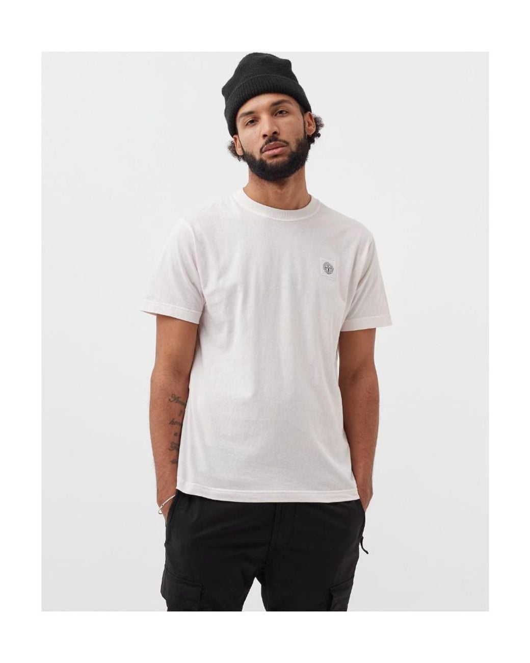 Stone Island White Logo-Patch Cotton T-Shirt for men