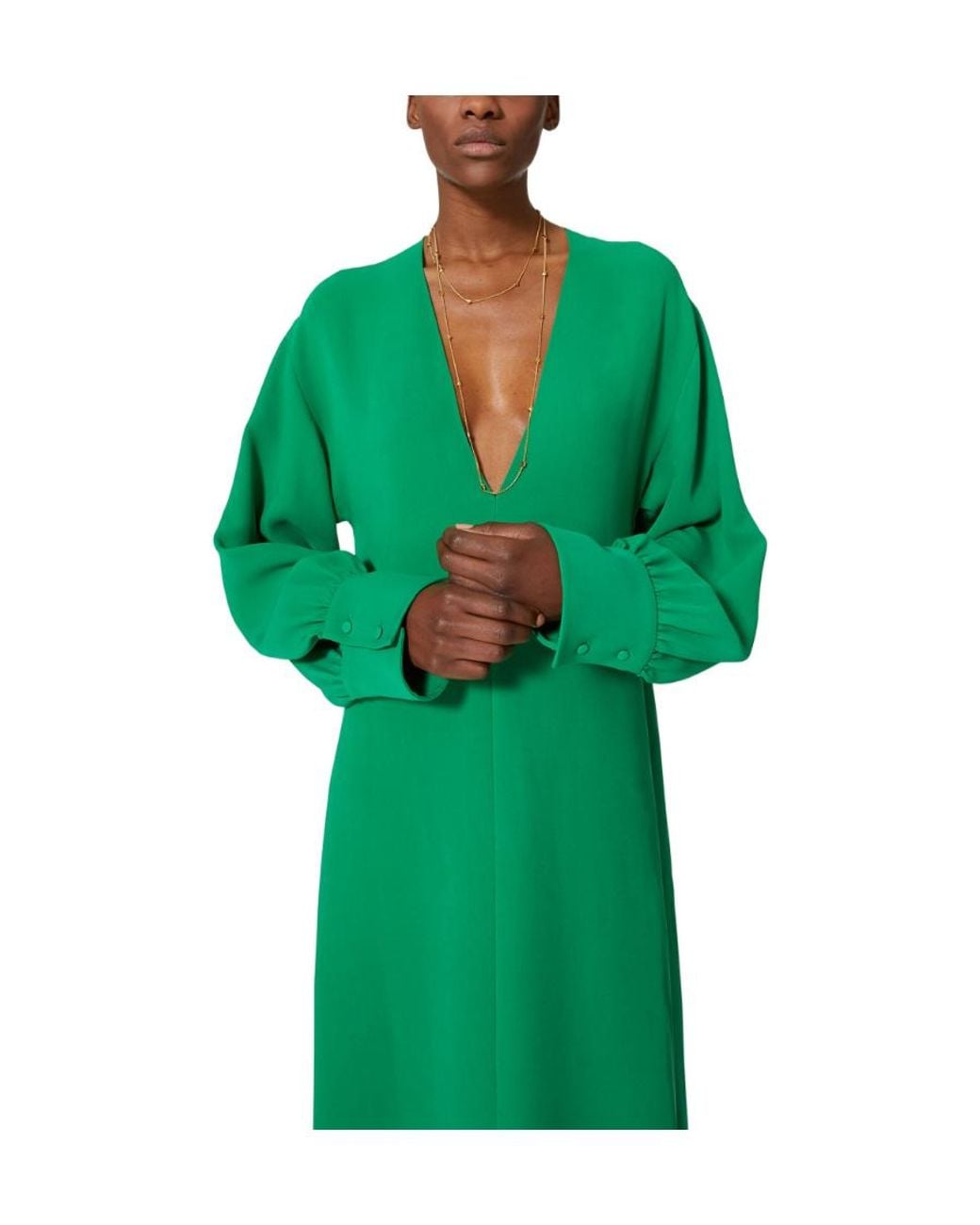 Valentino Green V-Neck Long-Sleeved Dress