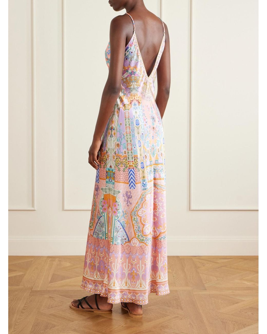 Camilla Pink Printed Silk-Satin Maxi Dress