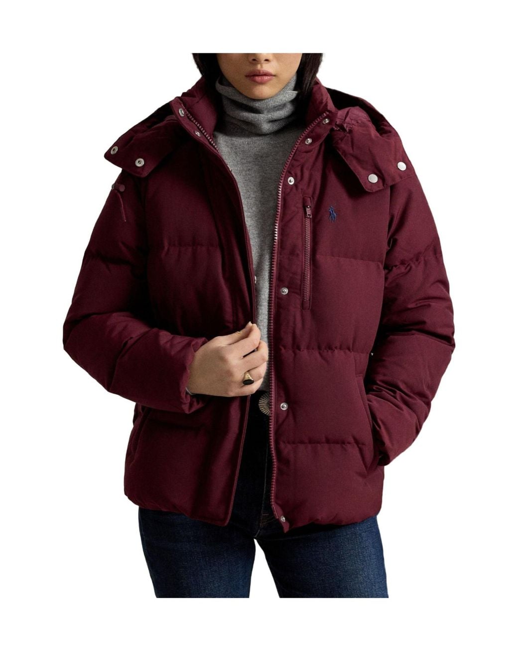 Polo Ralph Lauren Red Hooded Cropped Down Coat