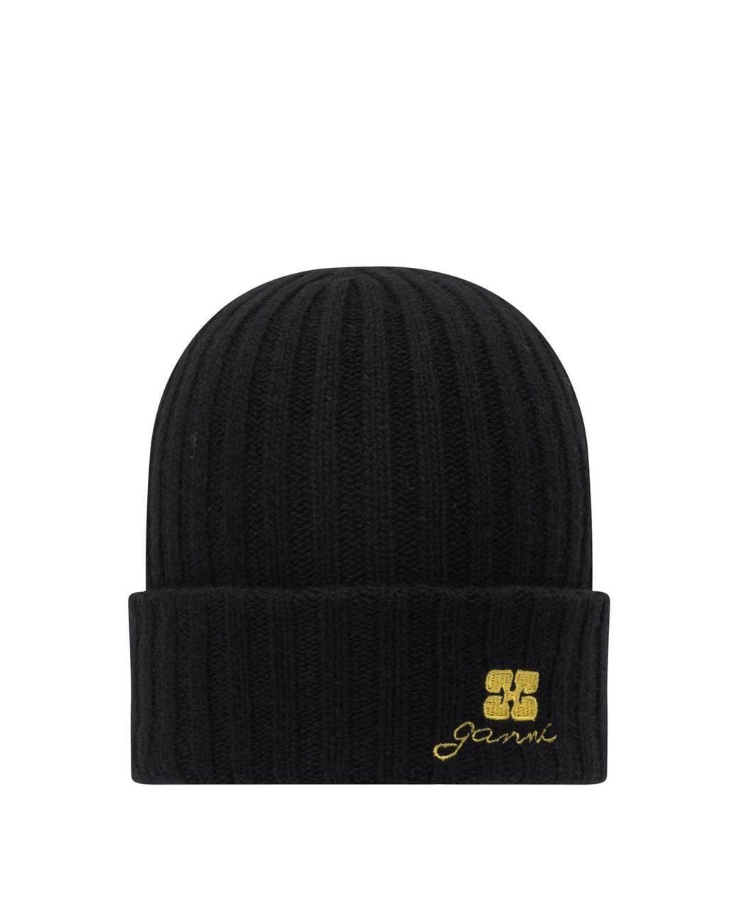 Ganni Black Wool Blend Beanie