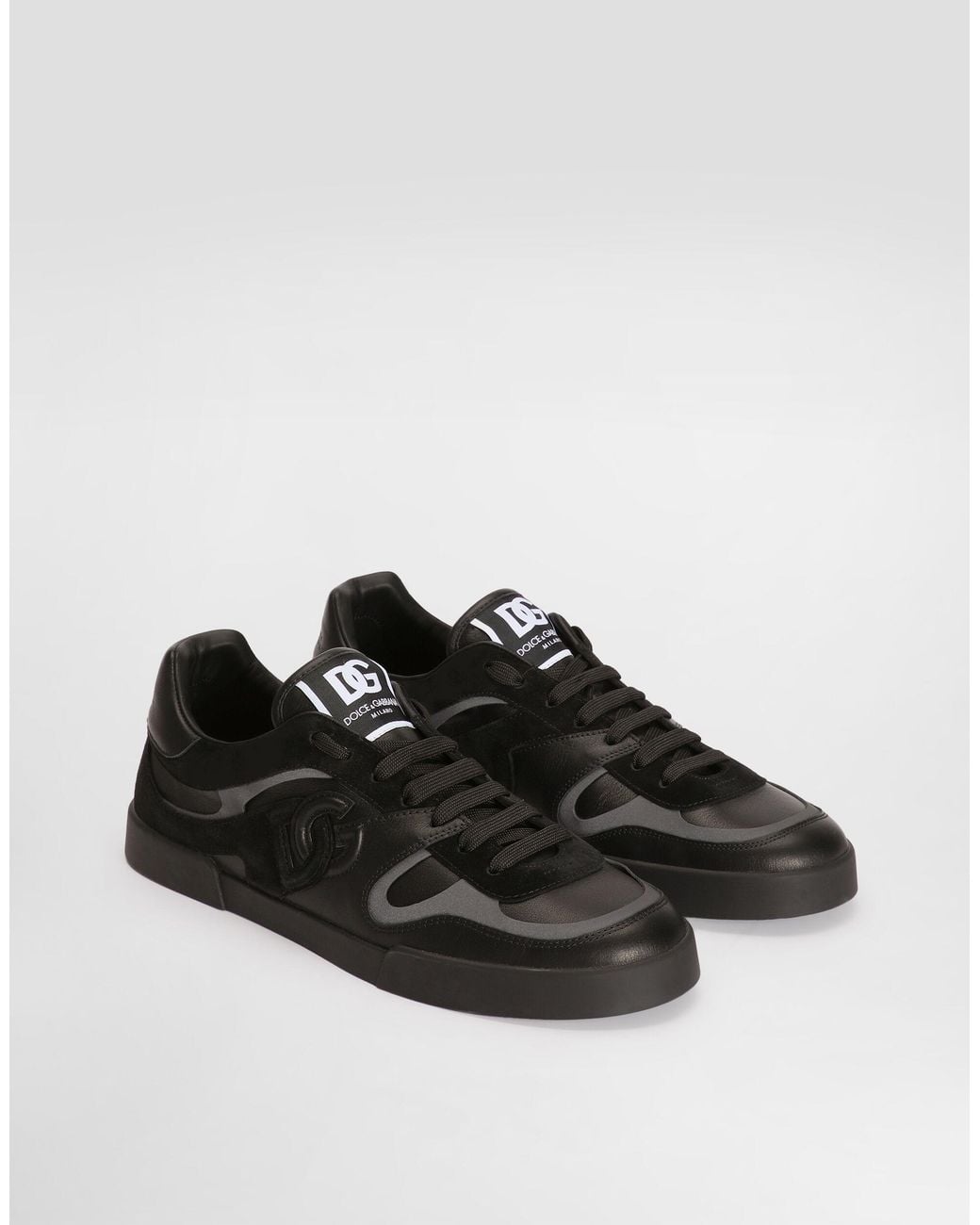 Dolce & Gabbana Black Portofino Split Leather Low-Top Sneakers for men