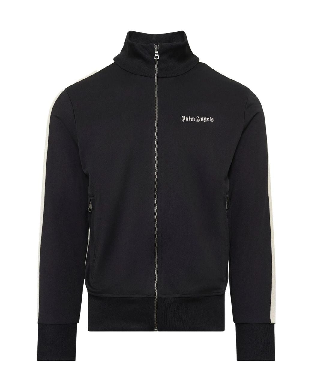 Palm Angels Black Logo-Embroidered Striped-Sleeve Sweatshirt for men
