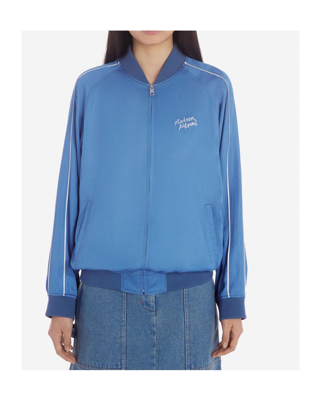Maison Kitsuné Blue Maison Kitsuné Teddy Logo Embroidered Satin Bomber Jacket